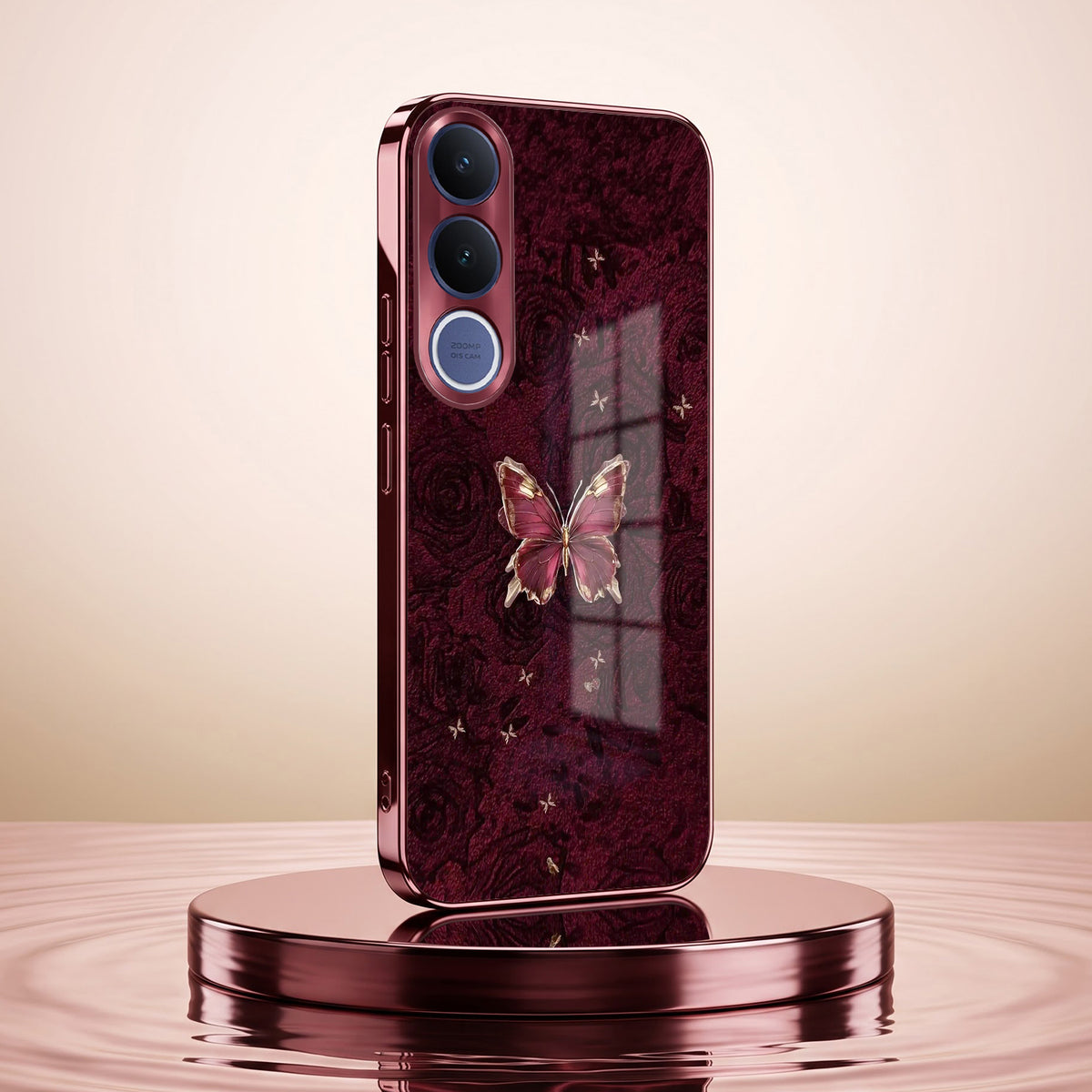 Vivo V70 FE 5G Butterfly Burgundy Electroplated Glass Back Case