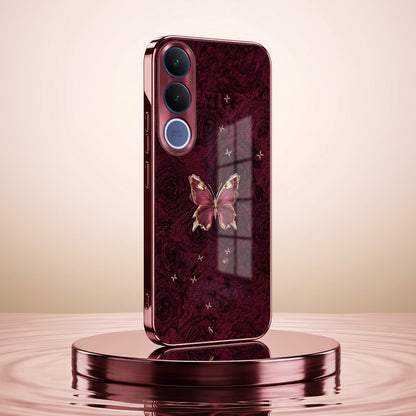 Vivo V70 FE 5G Butterfly Burgundy Electroplated Glass Back Case
