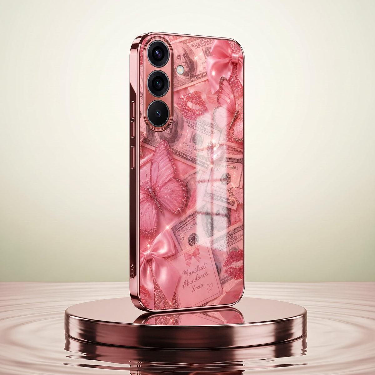 Samsung Galaxy A56 5G Luxury Dollar Butterfly Pink Electroplated Glass Phone Back Case