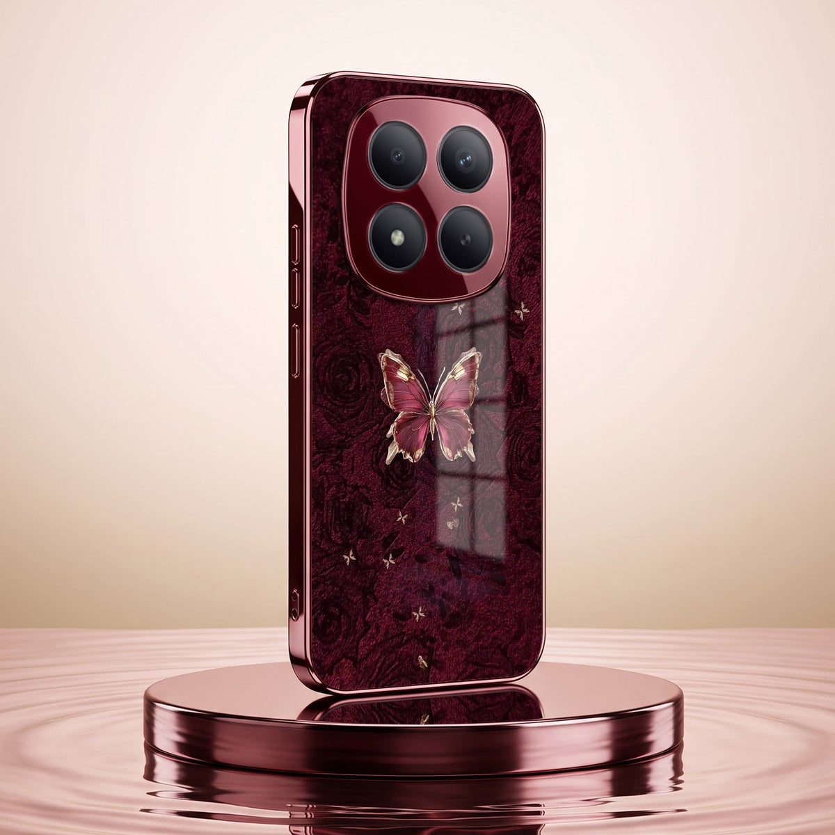 Redmi Note 15 Pro Plus 5G Butterfly Burgundy Electroplated Glass Back Case