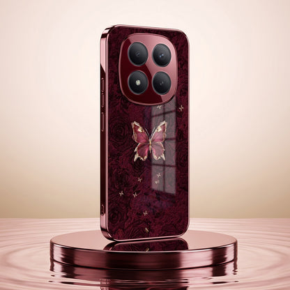 Redmi Note 15 Pro Plus 5G Butterfly Burgundy Electroplated Glass Back Case