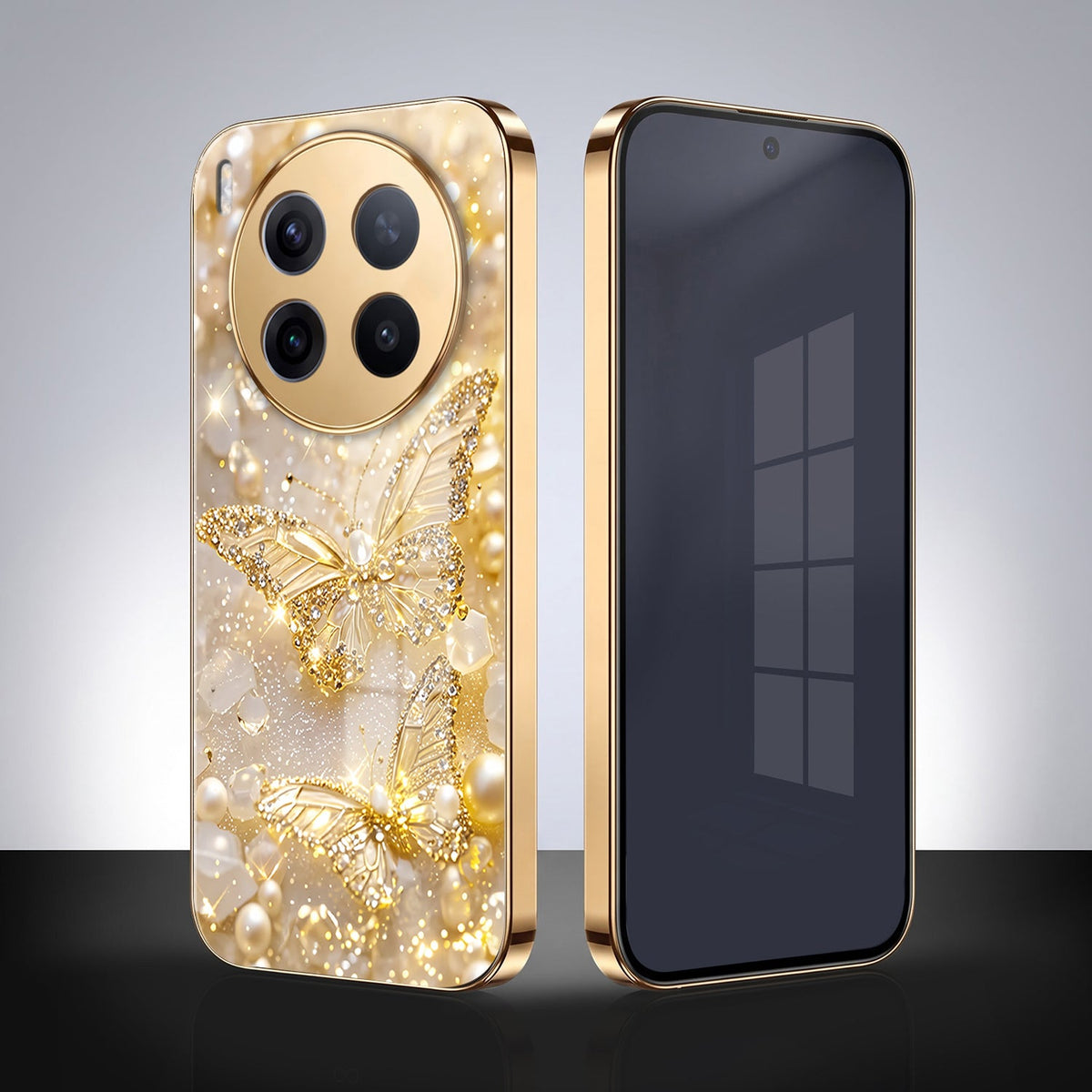 Vivo X300 Pro 5G Golden Butterfly Gold Electroplated Glass Phone Back Case
