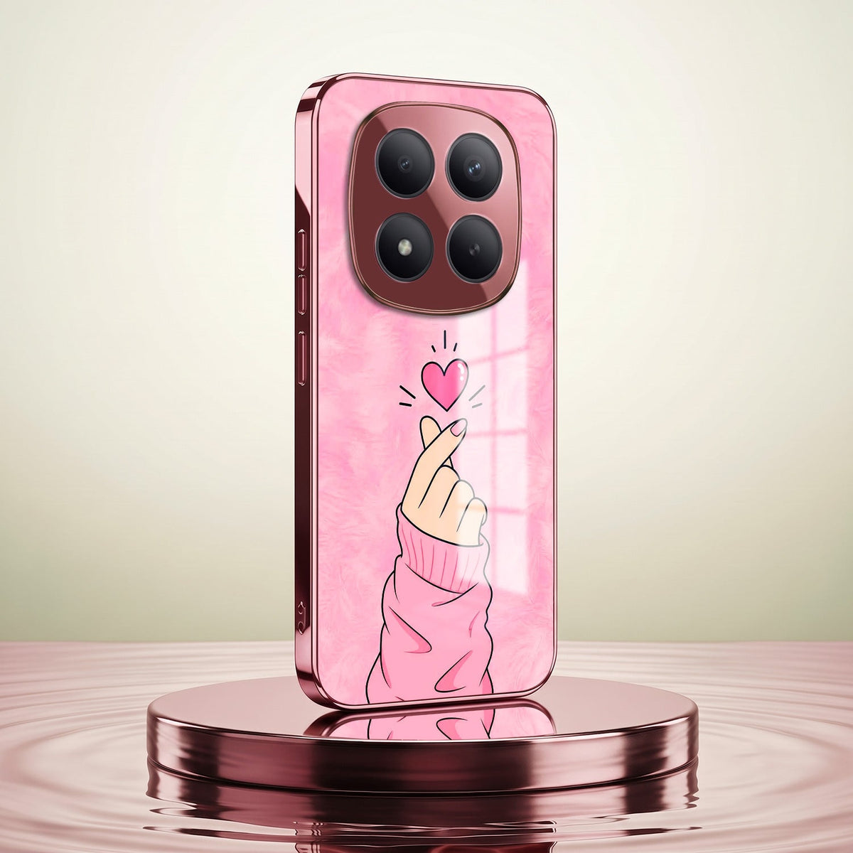 Redmi Note 15 Pro+ 5G Luxury Heart Pink Electroplated Glass Phone Back Case