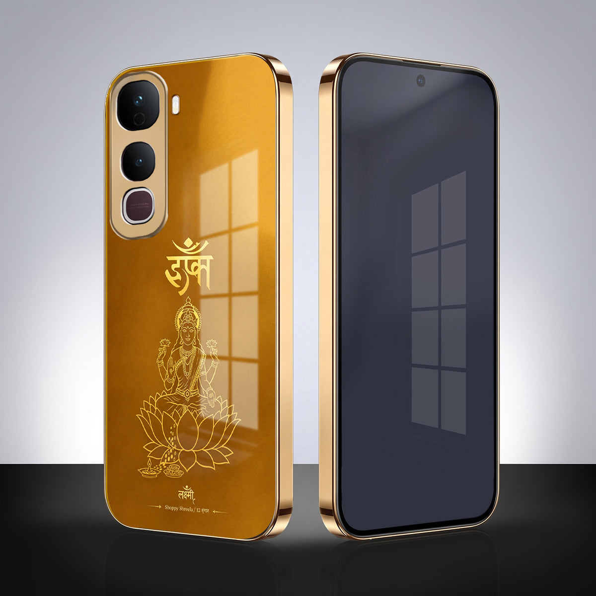 Vivo Y400 Pro 5G Shree Lakshmi Divine Gold Electroplated Glass Phone Back Case