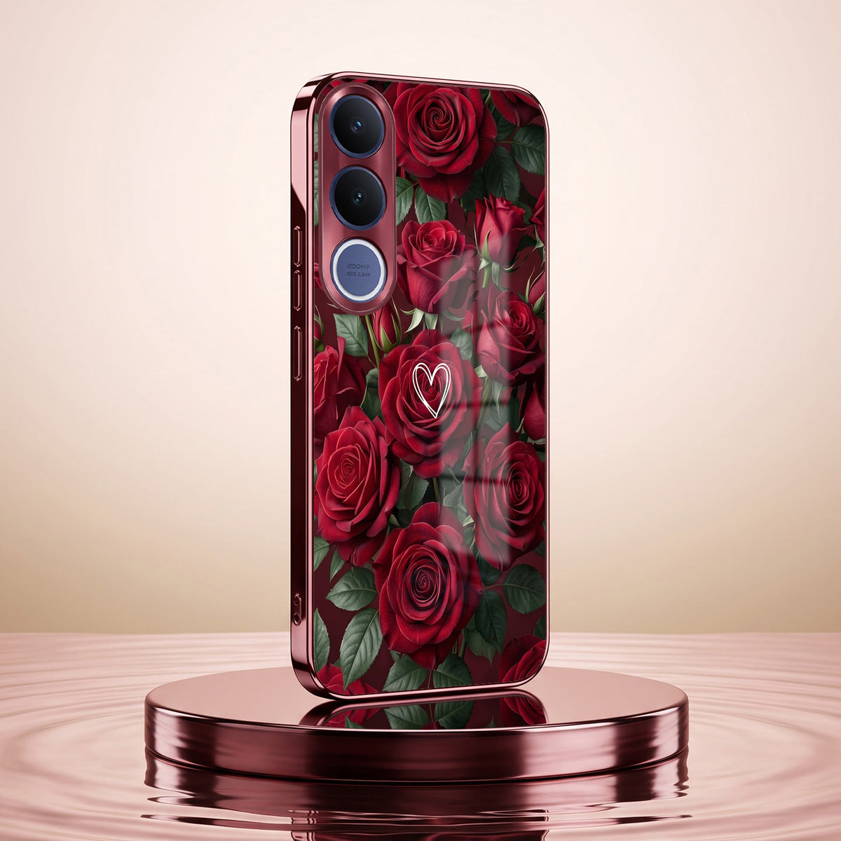 Vivo V70 FE 5G Rose Heart Burgundy Electroplated Glass Back Case