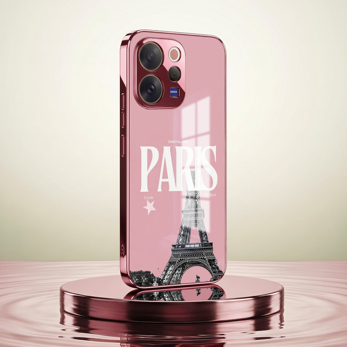 Vivo V70 5G Luxury Paris Tower Pink Electroplated Glass Phone Back Case
