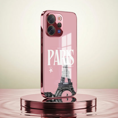 Vivo V70 5G Luxury Paris Tower Pink Electroplated Glass Phone Back Case