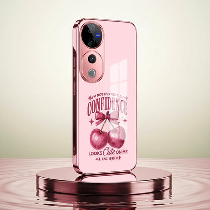 Vivo V40 Pro 5G Luxury Cherry Bow Pink Electroplated Glass Phone Back Case