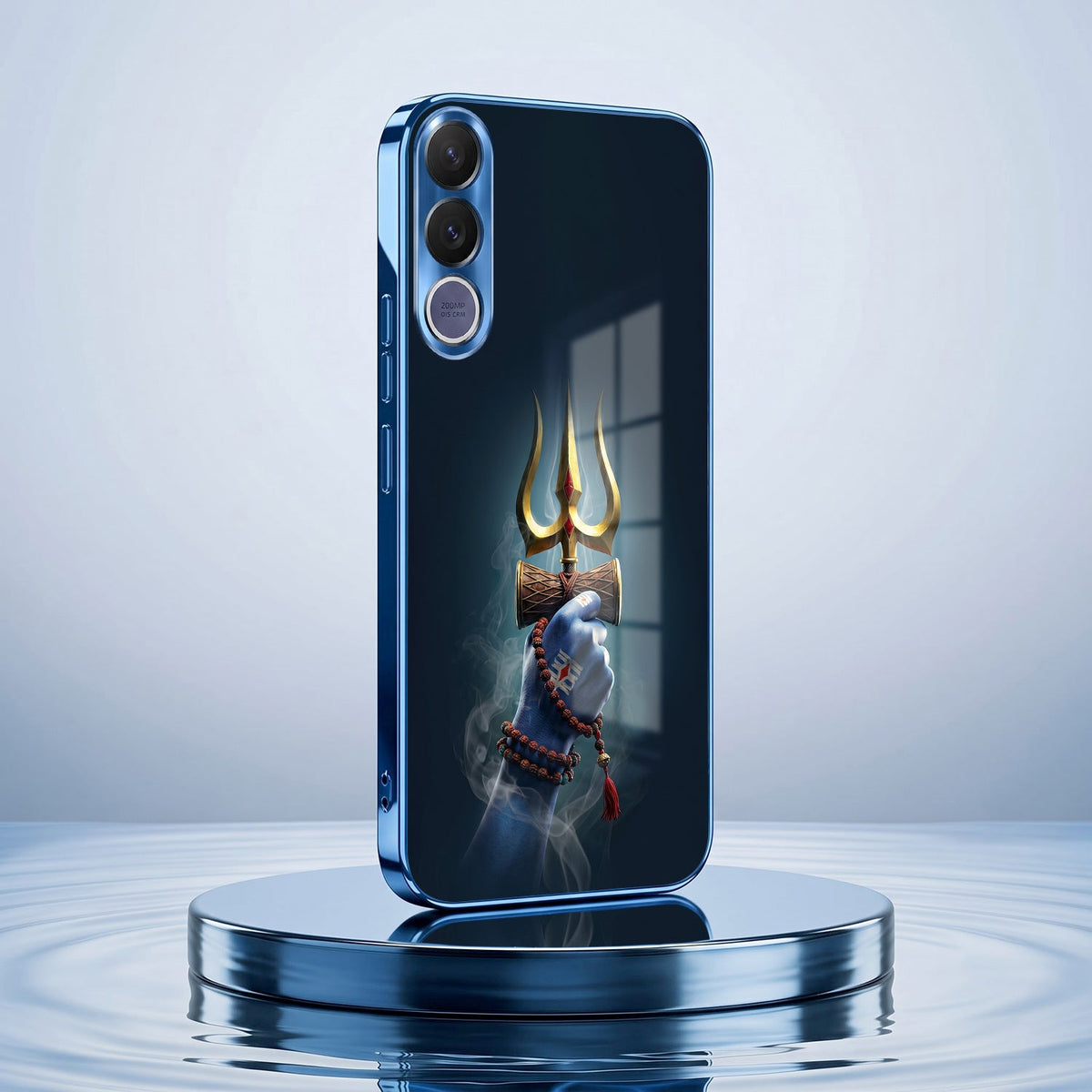 Vivo V70 FE 5G Divine Shiva Trisul Blue Electroplated Glass Phone Back Case