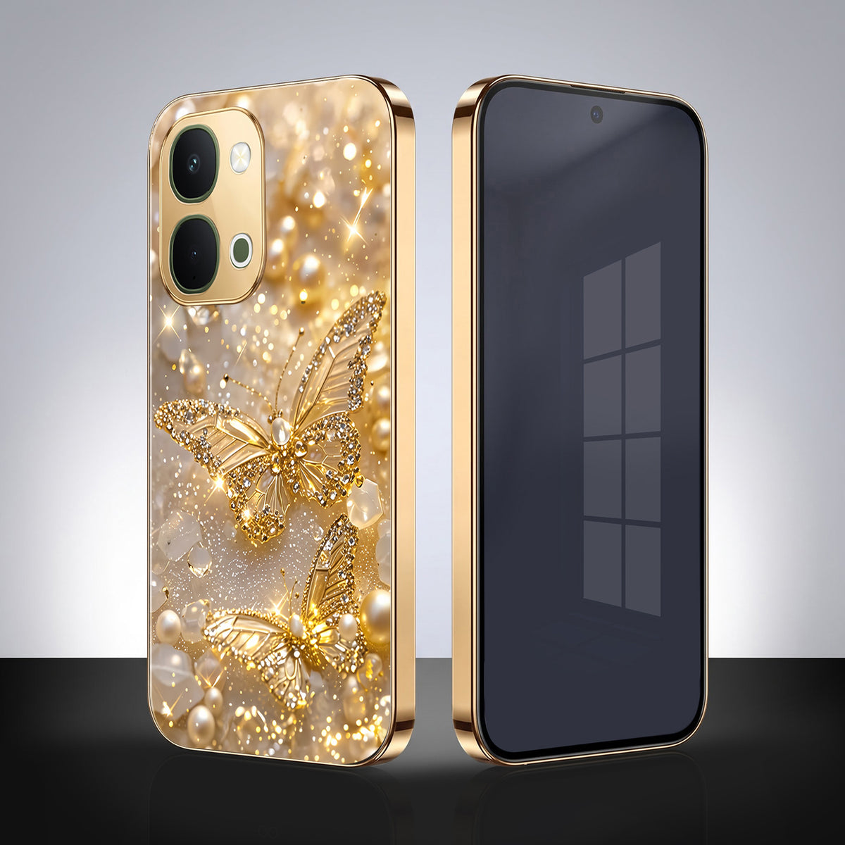 Vivo T5x 5G Golden Butterfly Gold Electroplated Glass Phone Back Case