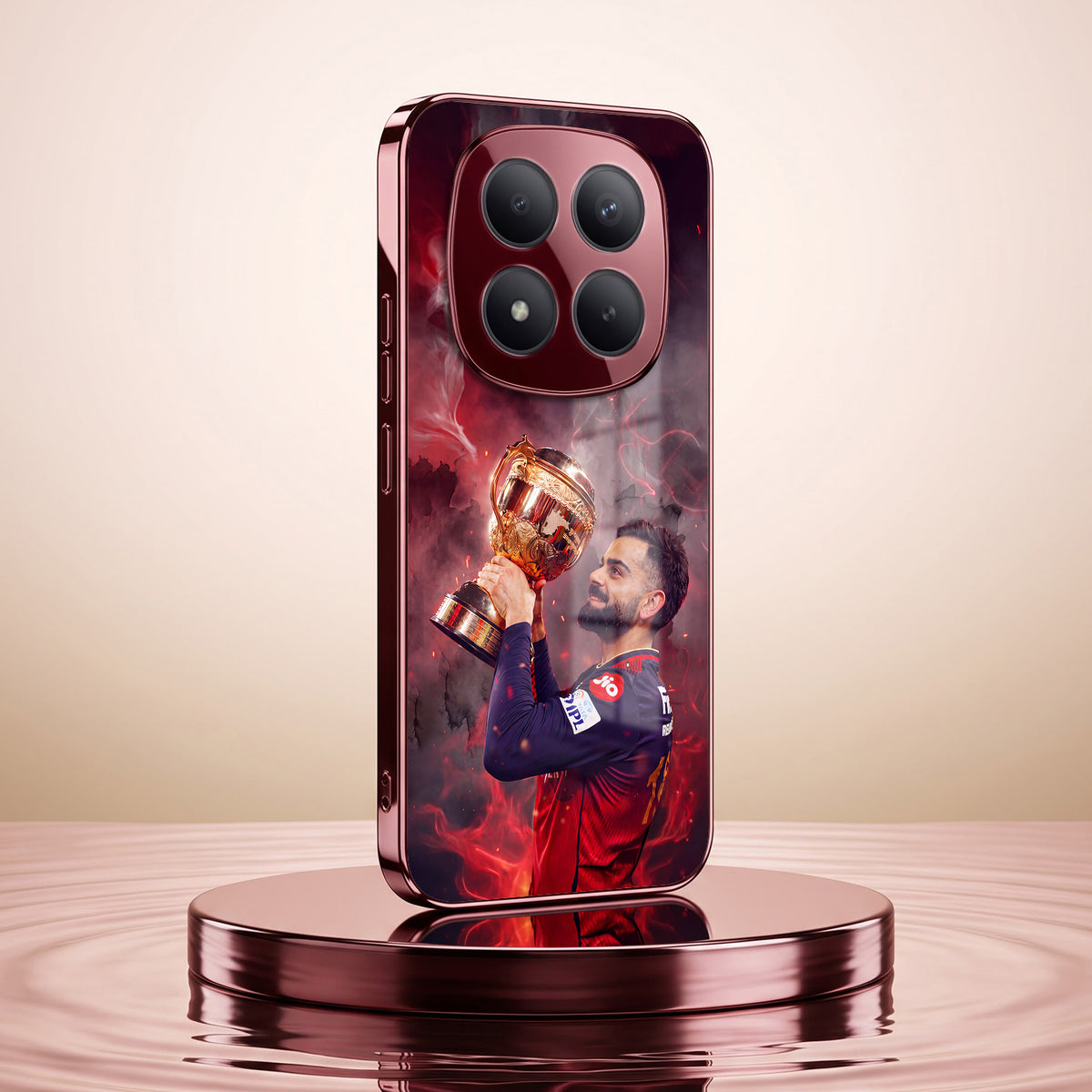 Redmi Note 15 Pro Plus 5G Virat Kohli Burgundy Electroplated Glass Back Case