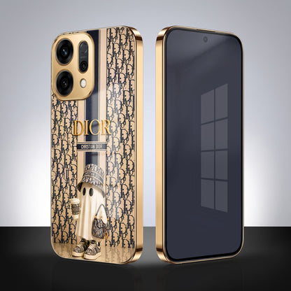 Oppo Reno 14 5G Luxury Dior Gold Electroplated Glass Phone Back Case