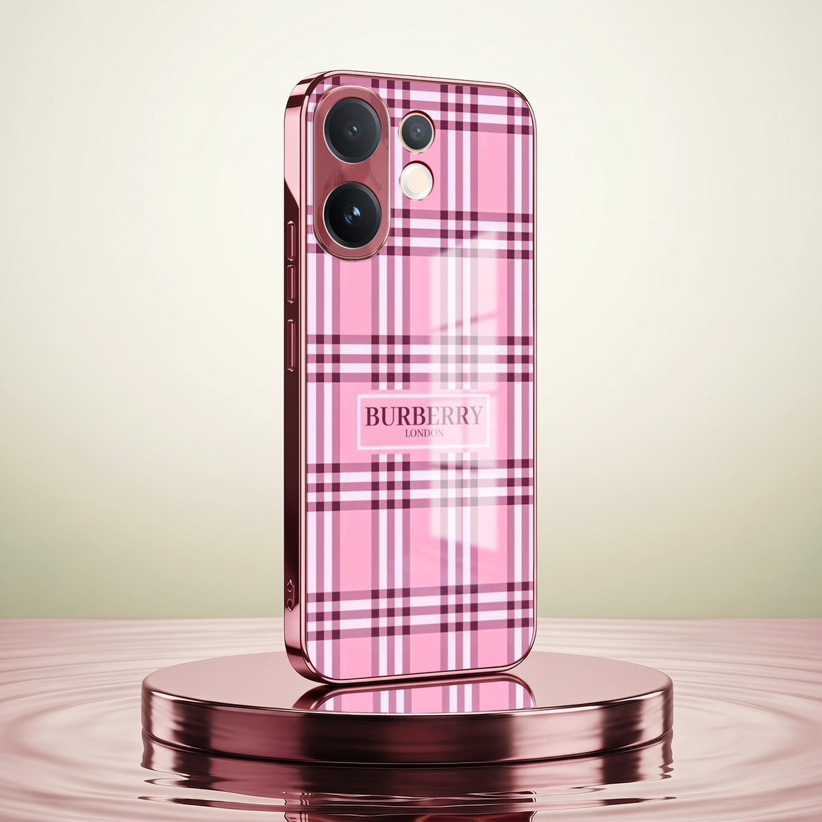Vivo V60 5G Burberry Classic Pink Electroplated Glass Phone Back Case