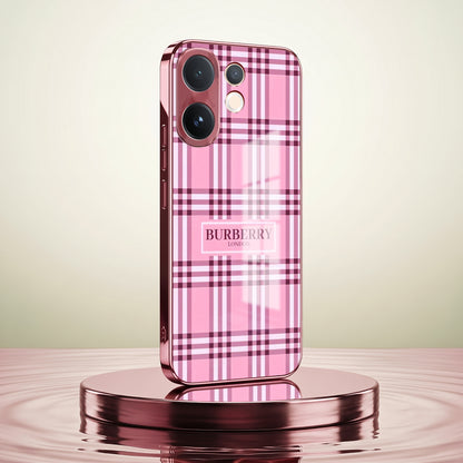 Vivo V60 5G Burberry Classic Pink Electroplated Glass Phone Back Case