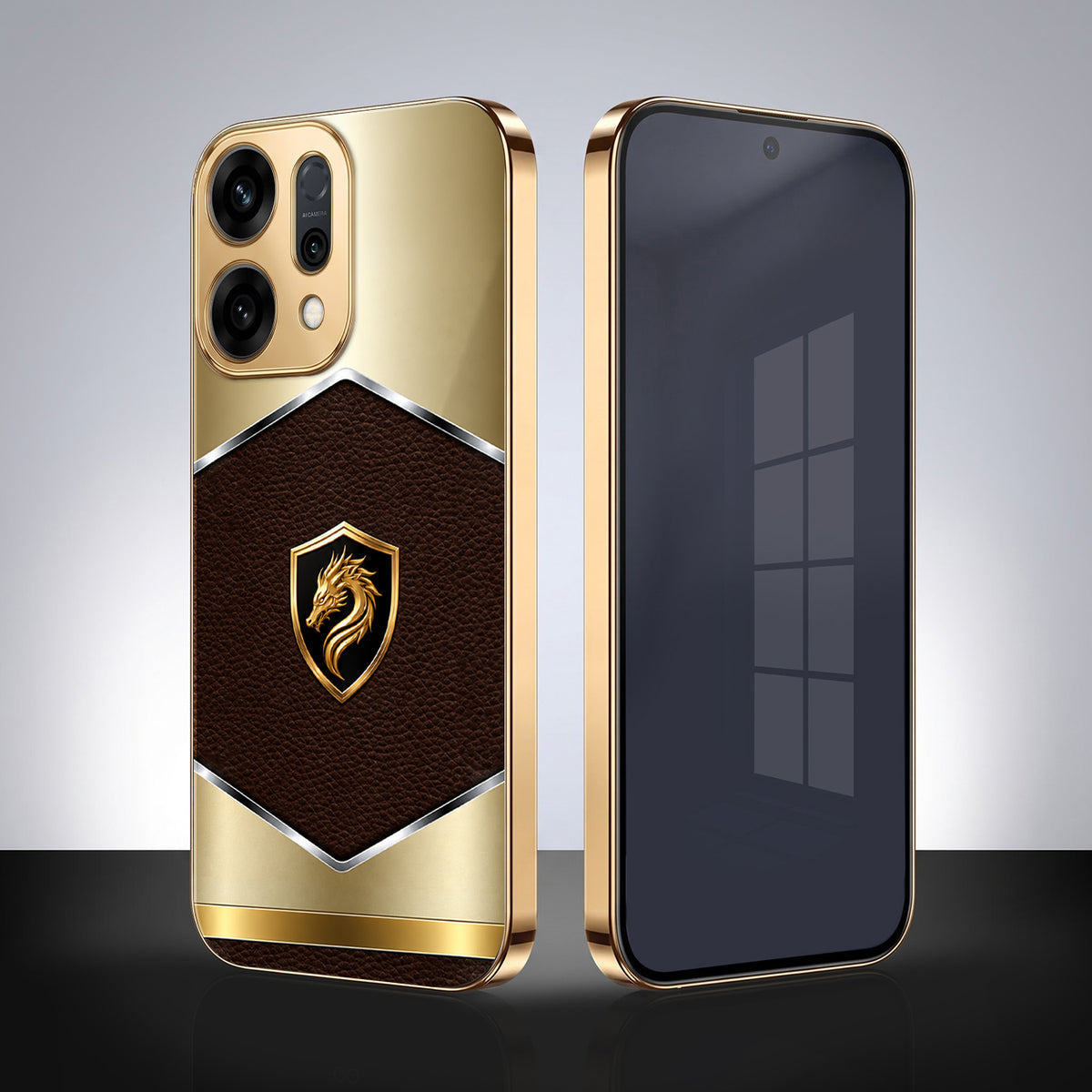 Oppo Reno 14 5G Dragon Crest Gold Electroplated Glass Phone Back Case