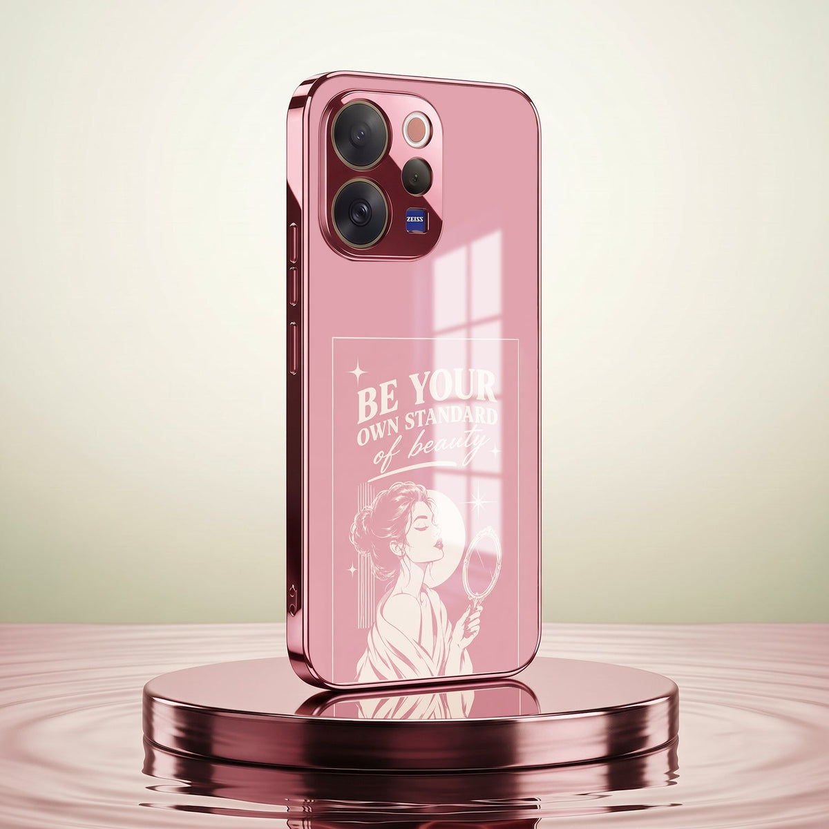 Vivo V70 5G Luxury Aesthetic Girl Pink Electroplated Glass Phone Back Case