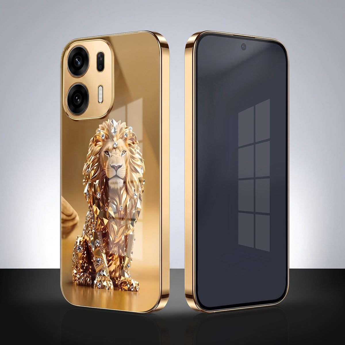 Oppo K14 Plus 5G Luxury Lion Gold Electroplated Glass Phone Back Case