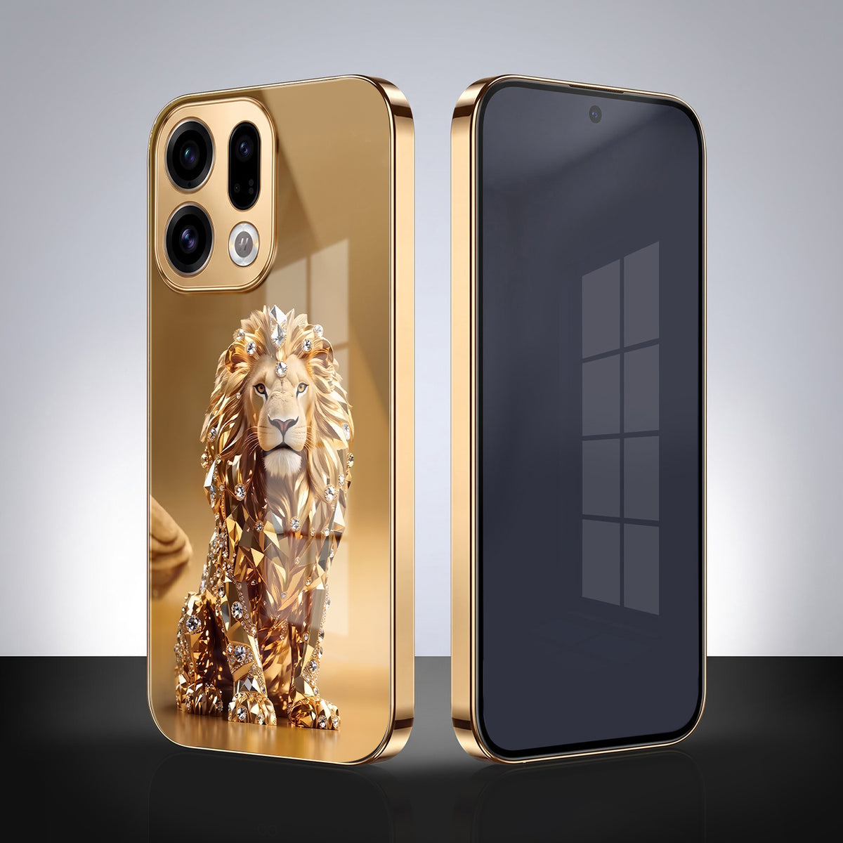 Oppo Find X9 5G Luxury Lion Gold Electroplated Glass Phone Back Case