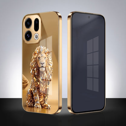 Oppo Find X9 5G Luxury Lion Gold Electroplated Glass Phone Back Case