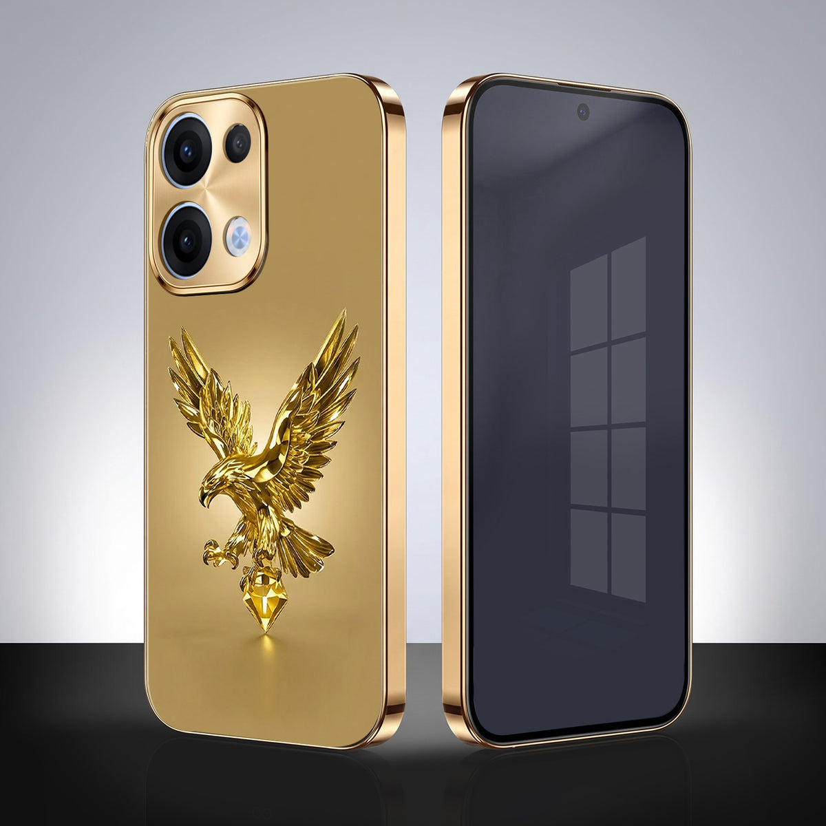 Oppo Reno 13 5G Golden Eagle Gold Electroplated Glass Phone Back Case