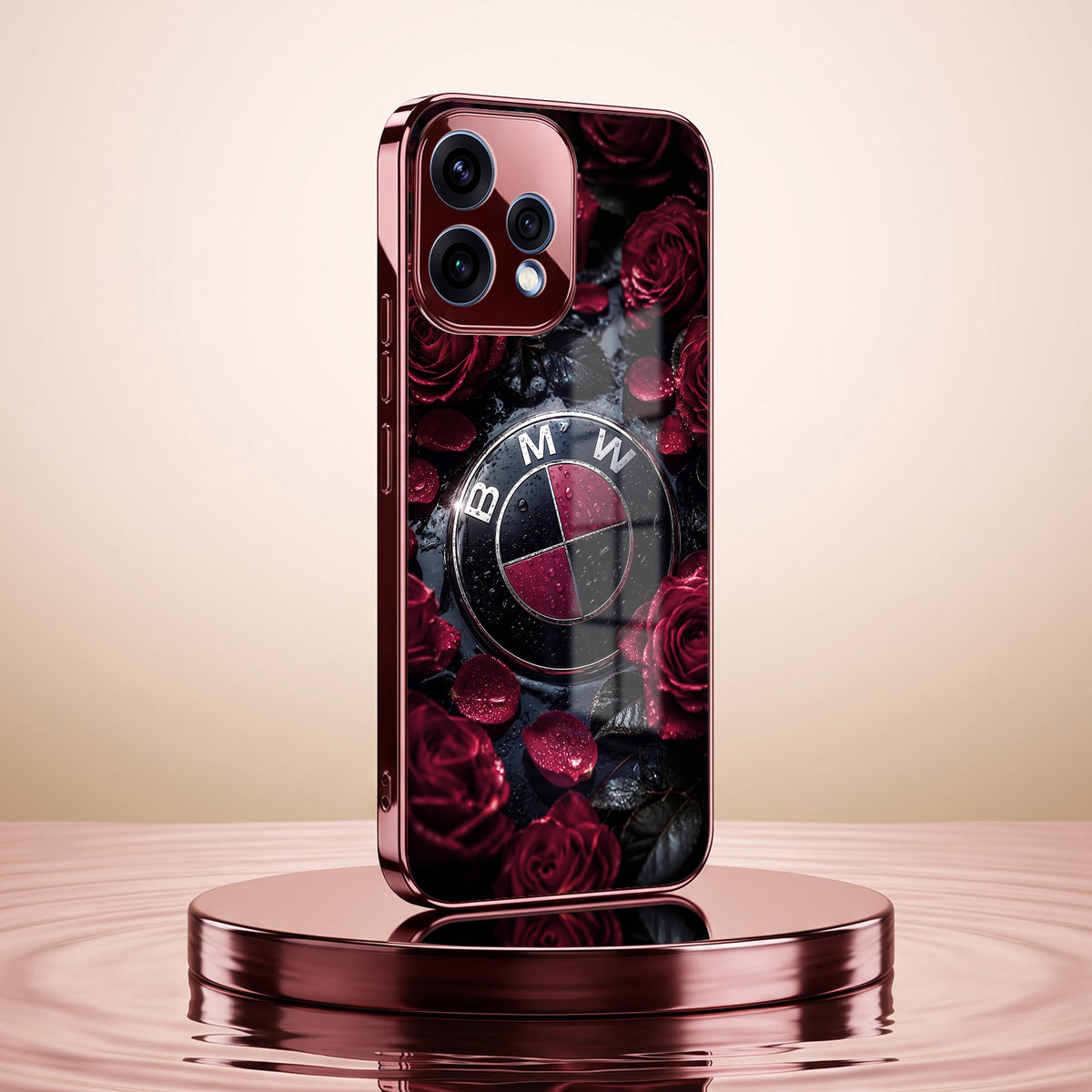 Oppo Reno 15 5G BMW Logo Burgundy Electroplated Glass Back Case