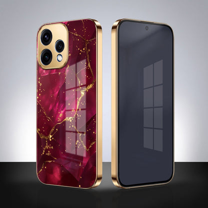 Oppo Reno 15 5G Luxury Crimson Marble Gold Electroplated Glass Phone Back Case