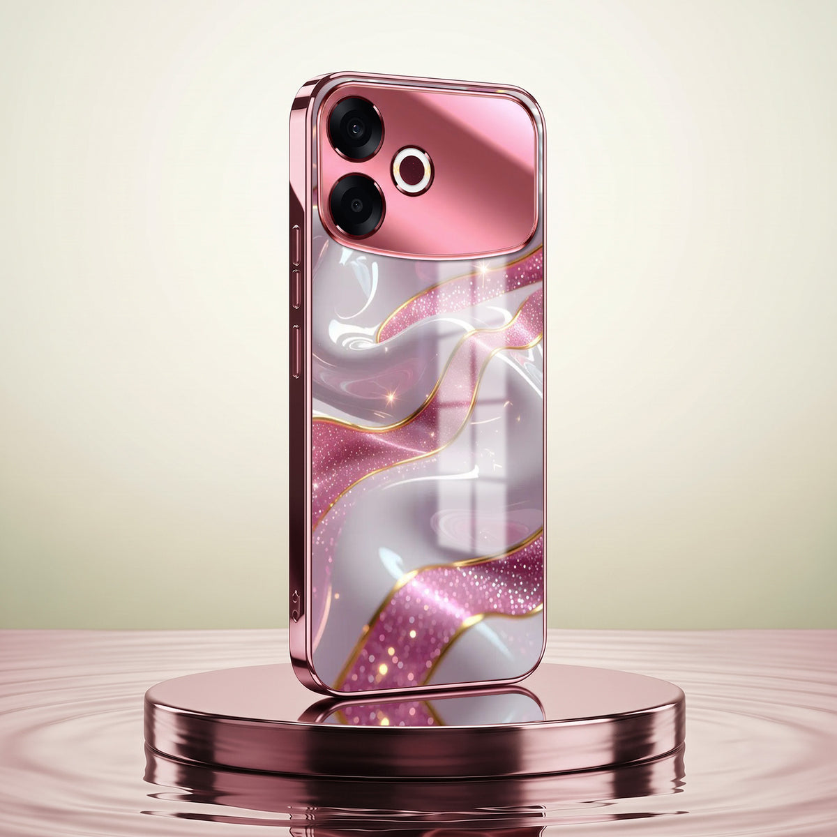 Oppo F33 Pro 5G Pearl Marble Pink Electroplated Glass Phone Back Case