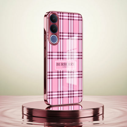 Vivo V70 FE 5G Burberry Classic Pink Electroplated Glass Phone Back Case