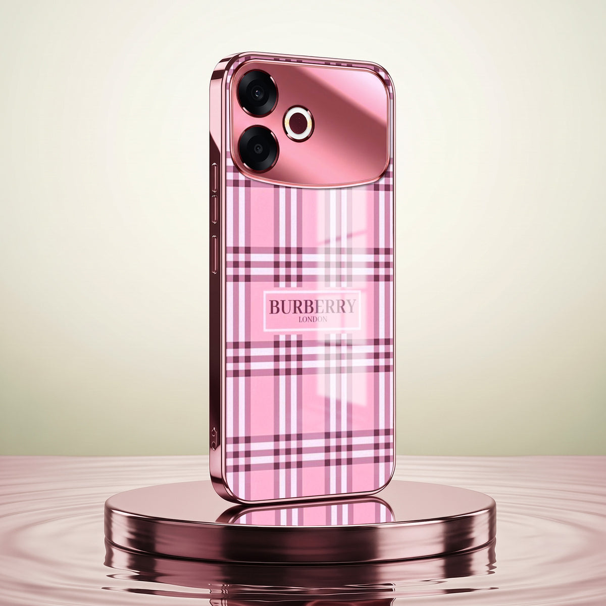 Oppo F33 Pro 5G Burberry Classic Pink Electroplated Glass Phone Back Case