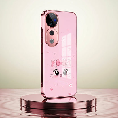 Vivo V40 Pro 5G Luxury Cute Cat Pink Electroplated Glass Phone Back Case