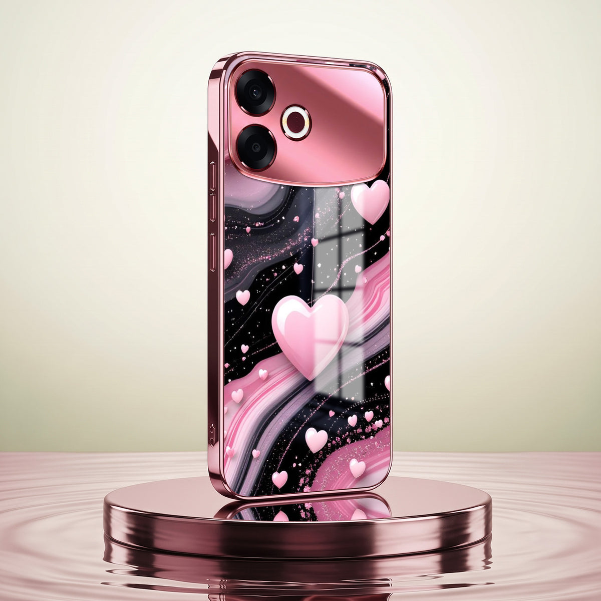 Oppo F33 Pro 5G Love Sparkle Pink Electroplated Glass Phone Back Case