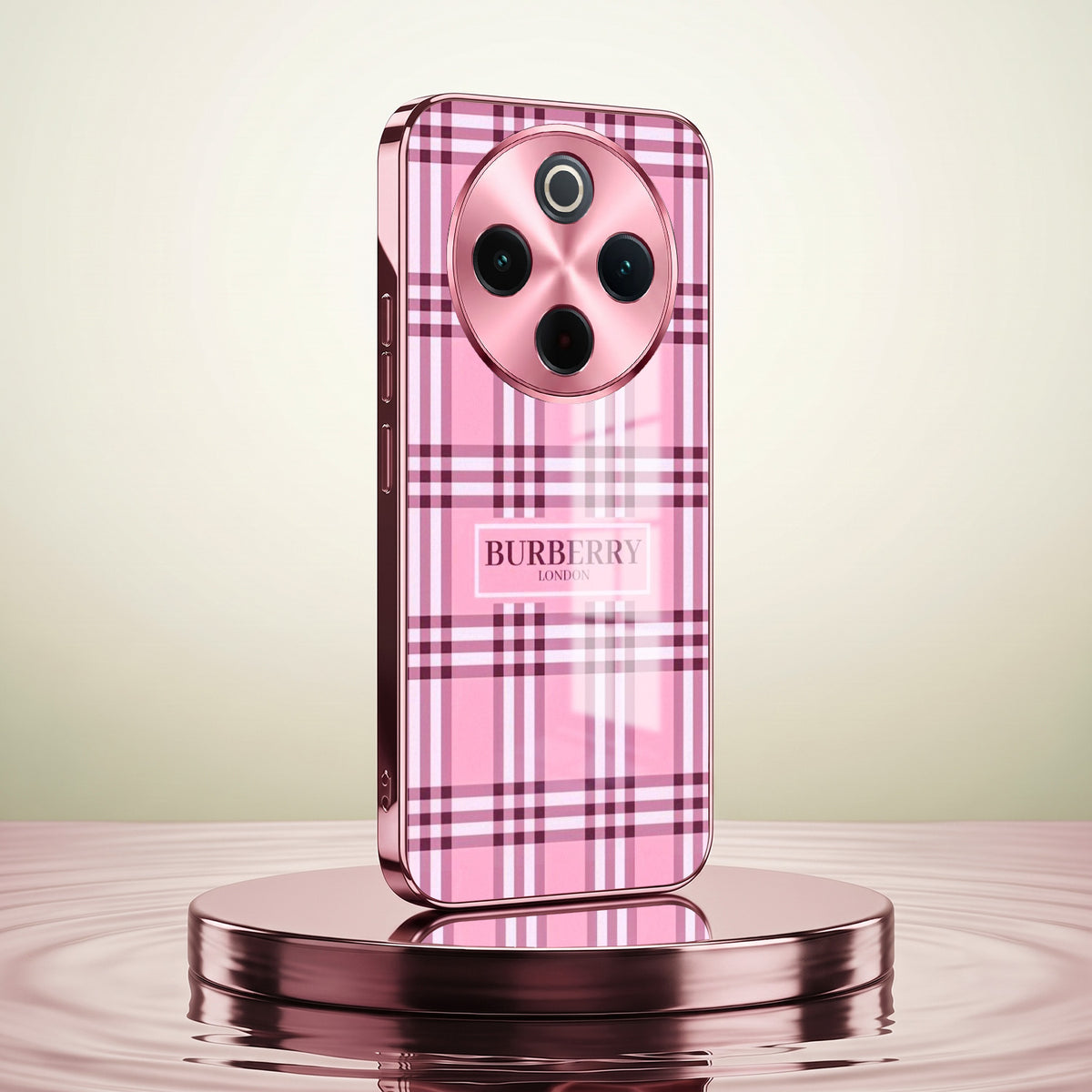 Vivo T4 5G Burberry Classic Pink Electroplated Glass Phone Back Case