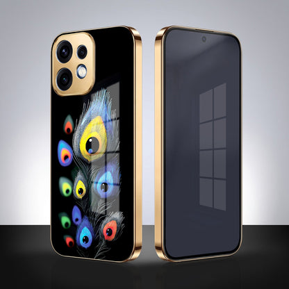 Oppo Reno 16 5G Multi-Feather Peacock Gold Electroplated Glass Phone Back Case
