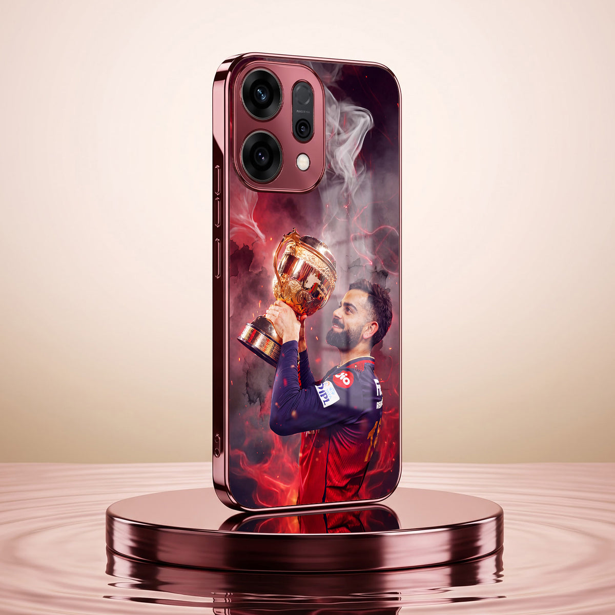 Oppo Reno 14 5G Virat Kohli Burgundy Electroplated Glass Back Case