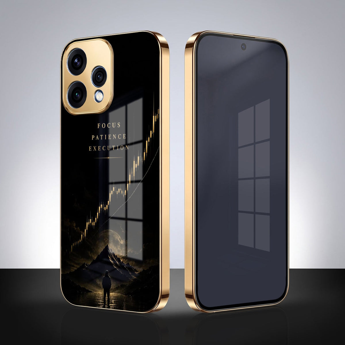 Oppo Reno 15 5G Focus Gold Electroplated Glass Phone Back Case