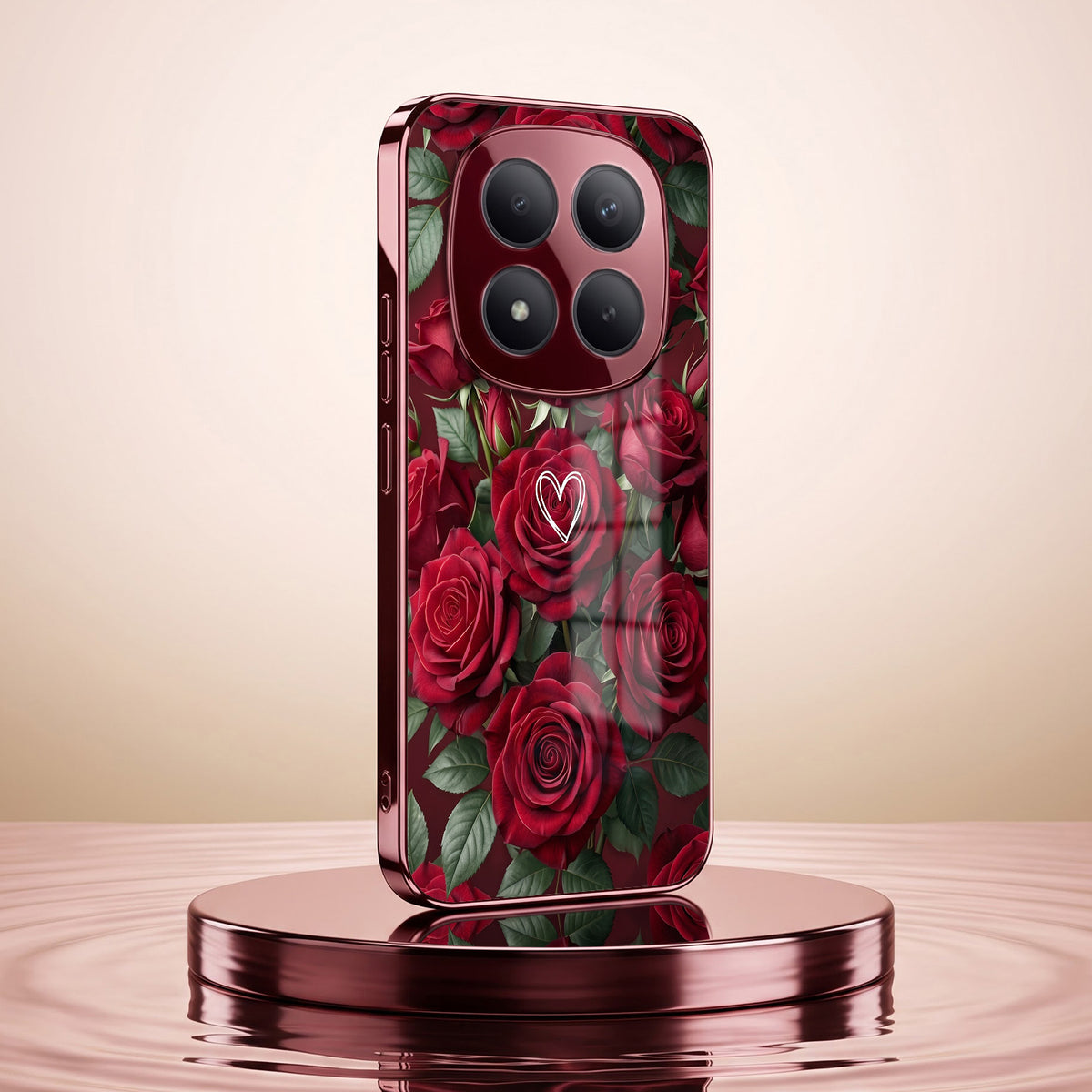 Redmi Note 15 Pro Plus 5G Rose Heart Burgundy Electroplated Glass Back Case