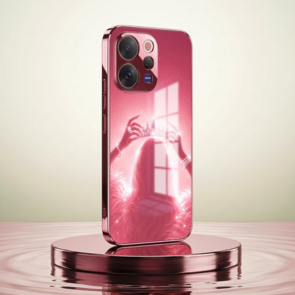 Vivo V70 5G Luxury Crown Queen Pink Electroplated Glass Phone Back Case