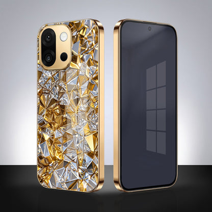 OnePlus 13s 5G White Diamond Shatter Gold Electroplated Glass Phone Back Case