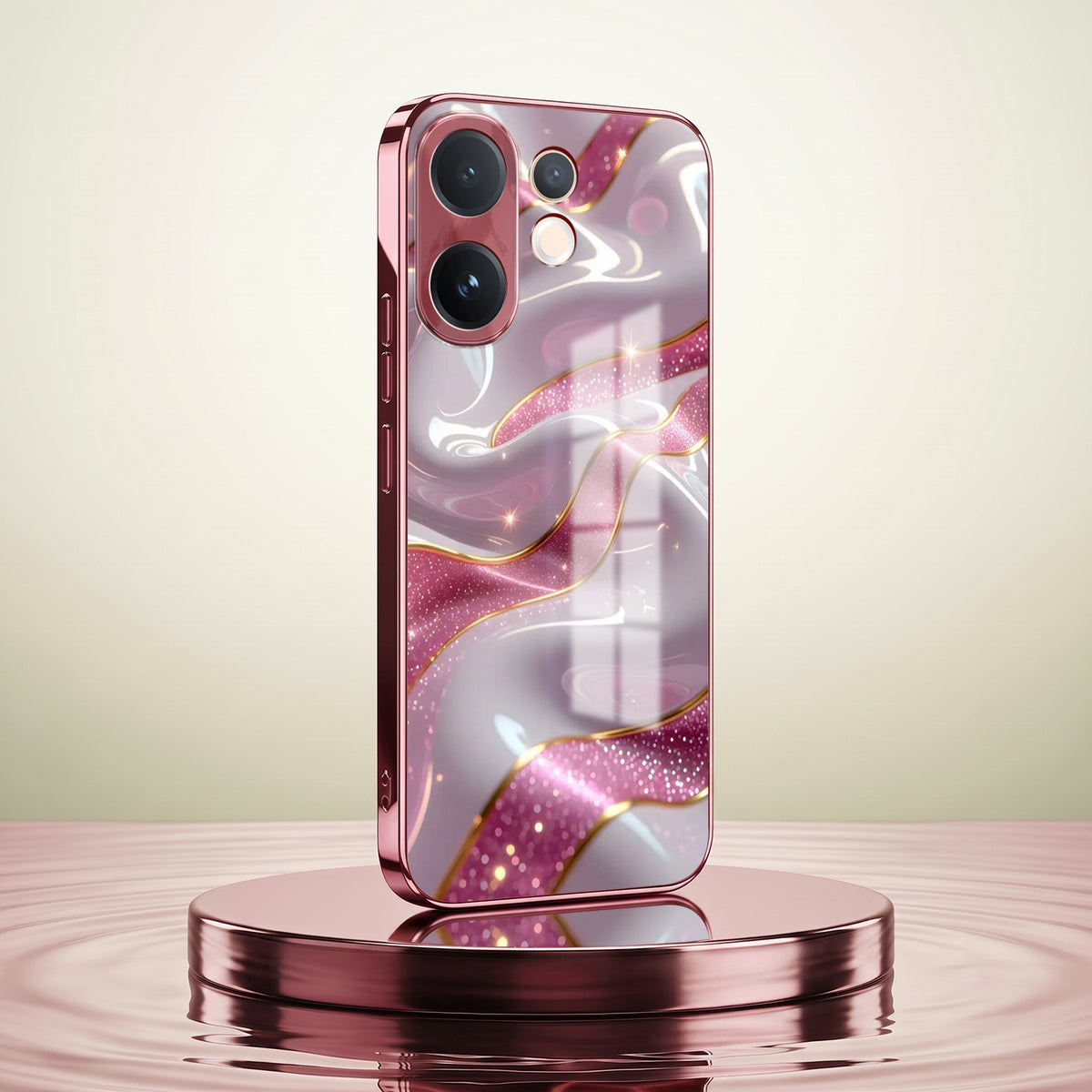 Vivo V60 5G Pearl Marble Pink Electroplated Glass Phone Back Case