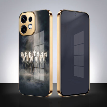 Oppo Reno 16 5G Running Horses Gold Electroplated Glass Phone Back Case