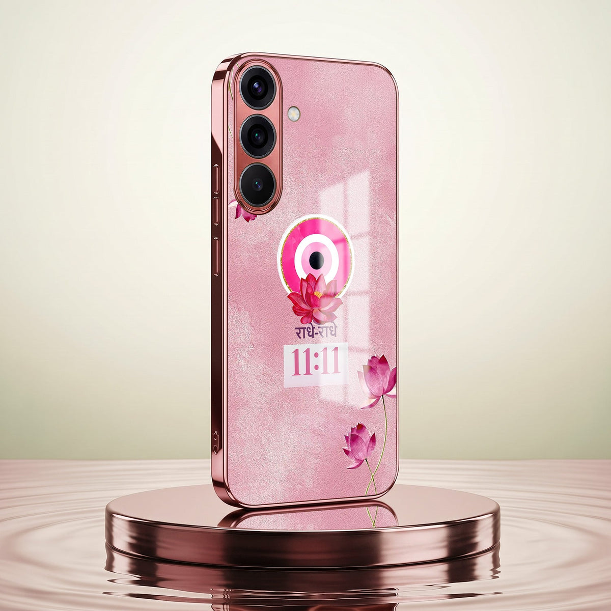 Samsung Galaxy A56 5G Luxury Radhe Radhe 11:11 Pink Electroplated Glass Phone Back Case