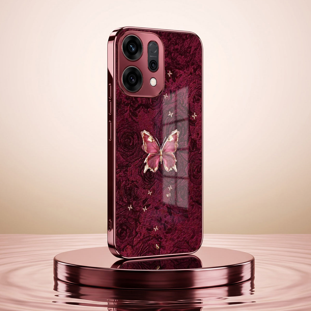 Oppo Reno 14 5G Butterfly Burgundy Electroplated Glass Back Case