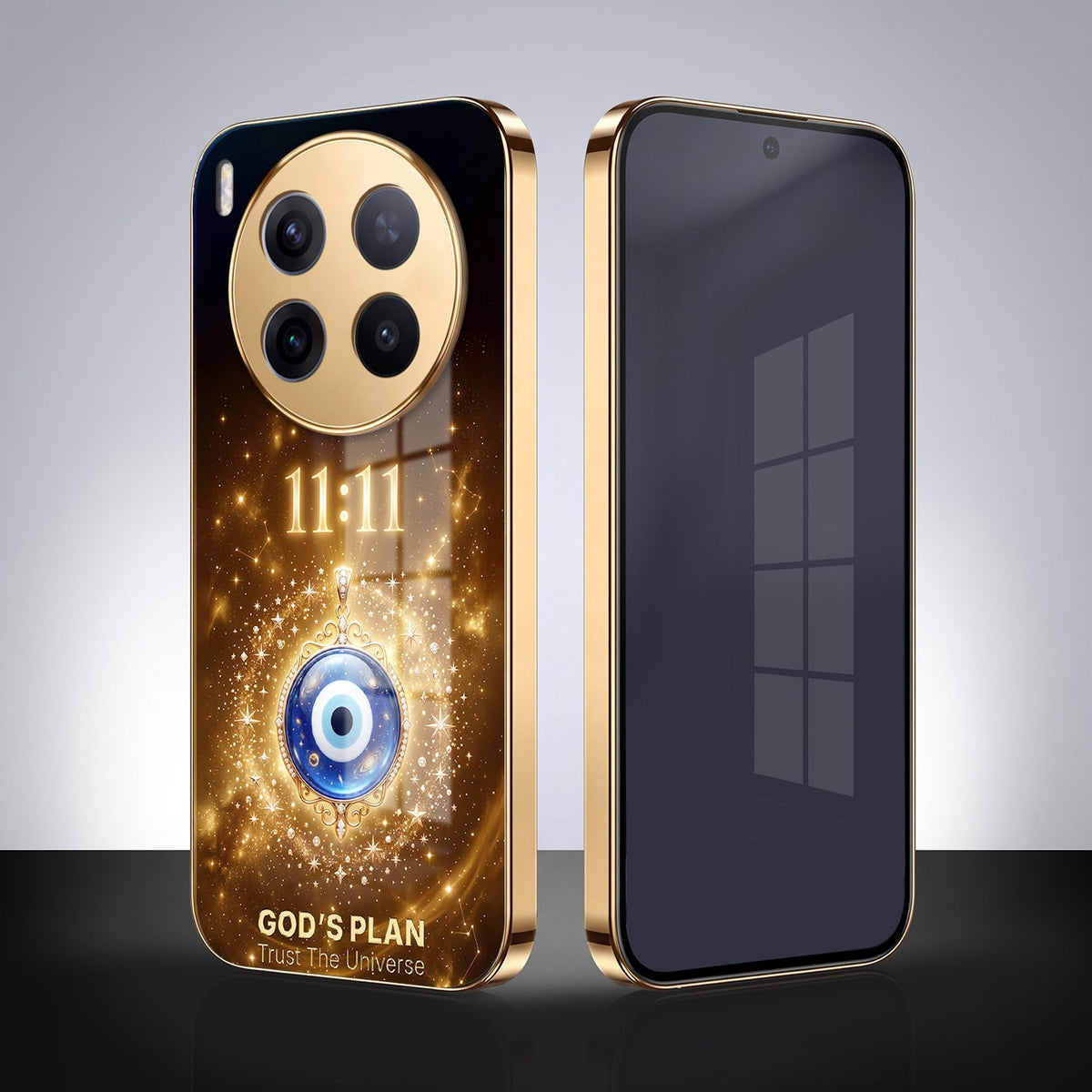 Vivo X300 Pro 5G God’s Plan Evil Eye Gold Electroplated Glass Phone Back Case