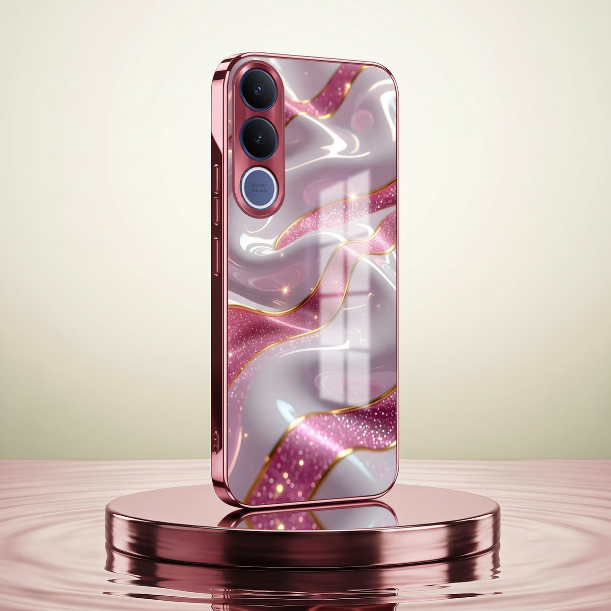 Vivo V70 FE 5G Pearl Marble Pink Electroplated Glass Phone Back Case