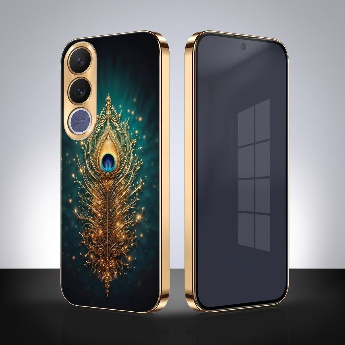 Vivo V70 FE 5G Golden Peacock Feather Gold Electroplated Glass Phone Back Case