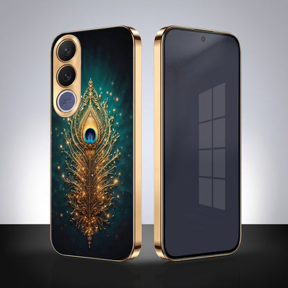 Vivo V70 FE 5G Golden Peacock Feather Gold Electroplated Glass Phone Back Case