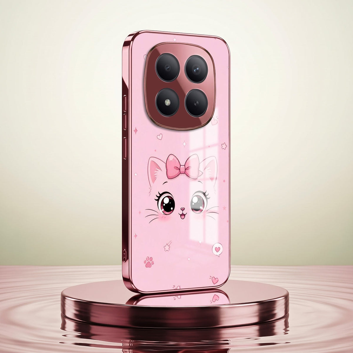 Redmi Note 15 Pro+ 5G Luxury Cute Cat Pink Electroplated Glass Phone Back Case