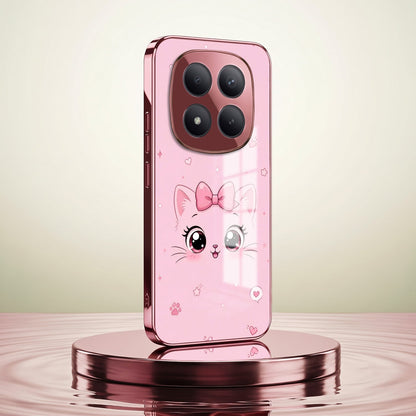 Redmi Note 15 Pro+ 5G Luxury Cute Cat Pink Electroplated Glass Phone Back Case