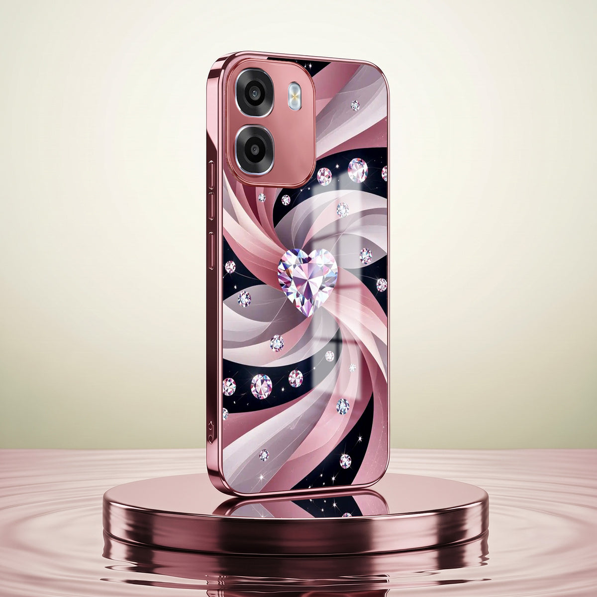 Oppo K14 5G Diamond Glam Pink Electroplated Glass Phone Back Case