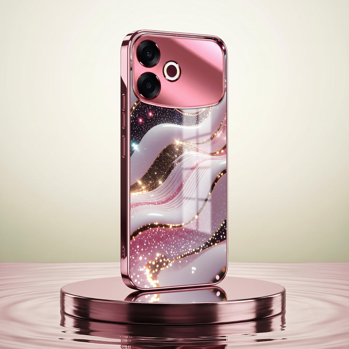 Oppo F33 Pro 5G Midnight Pearl Wave Pink Electroplated Glass Phone Back Case